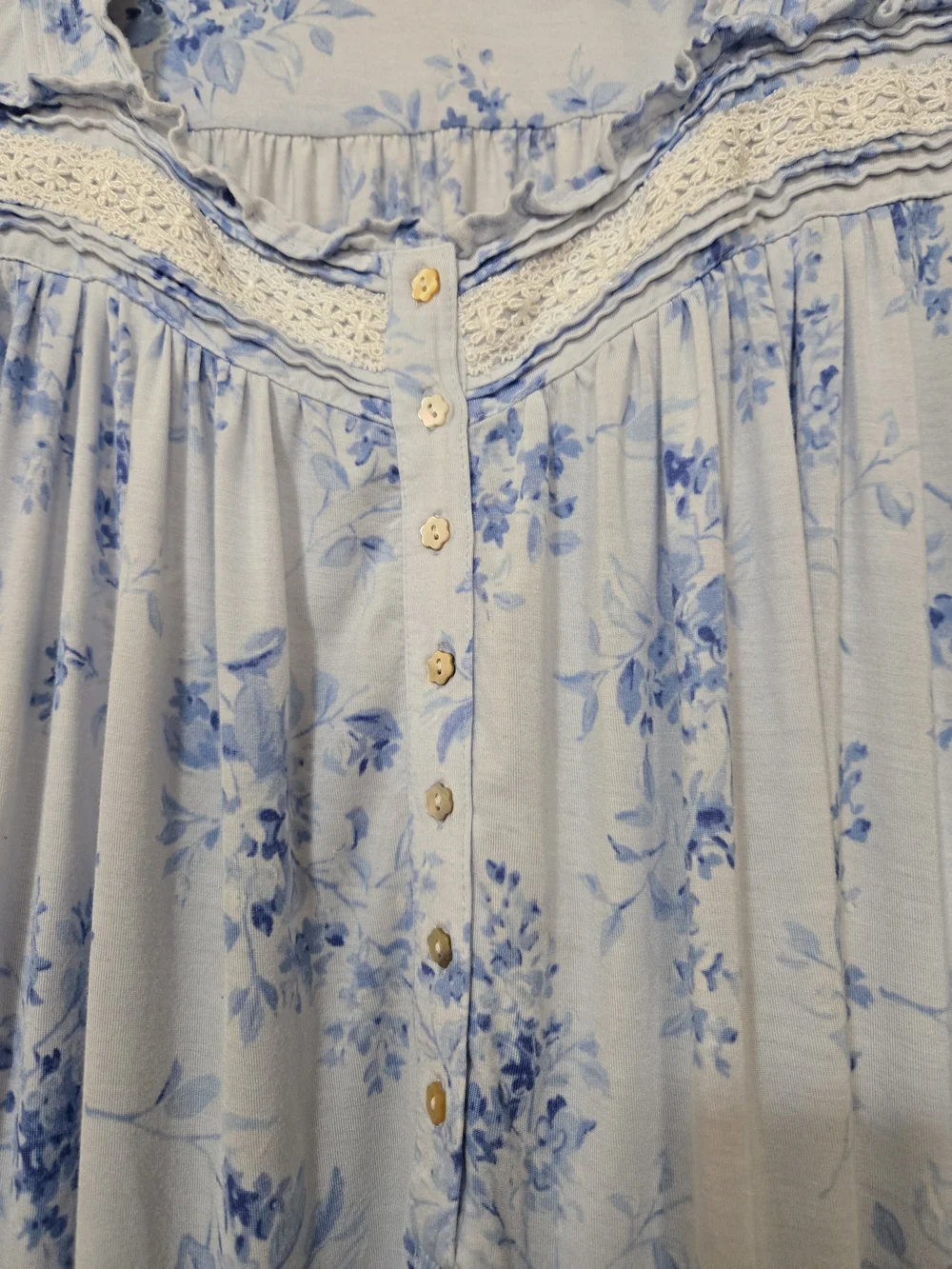 Eileen West Light Blue Floral Button-Front Nightgown Cozy Soft Feminine